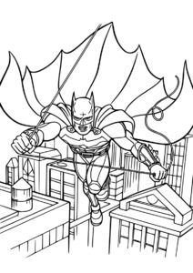 Бэтмен над городом разукрашка скачать и распечатать - Бэтмен