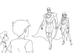 Супермен в компании Супервумен (Супермен) распечатать раскраску