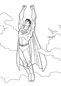 Супермен летит к облакам раскраска распечатать и скачать - Супермен