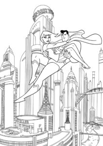 Супермен с девушкой на руках распечатать разукрашку бесплатно - Супермен