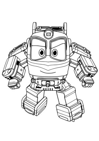 Альф готовится к бою - бесплатная раскраска из мультфильма Роботы-поезда скачать и распечатать