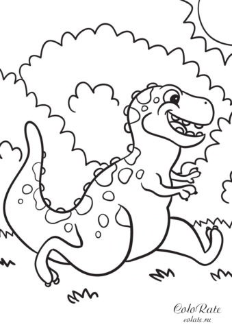 Бегущий тираннозавр - раскраска с динозавром для детей