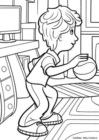 ДимДимыч играет в баскетбол - детская разукрашка
