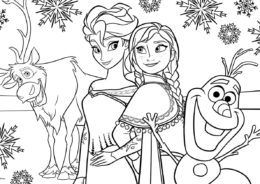 Эльза, Анна, Свен и Олаф - раскраска из мультфильма Холодное сердце