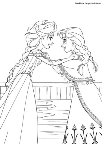 Раскраска по мультфильму Холодное сердце - Счастливые Эльза и Анна