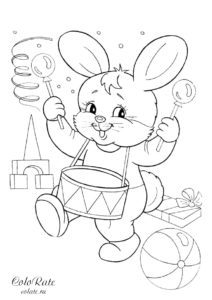 Игрушечный зайчик барабанщик раскраска для детей