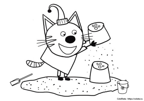 Компот лепит куличики - Раскраска из мультфильма Три кота