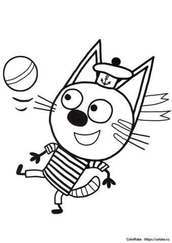 Раскраска - Коржик играет в футбол - Три кота