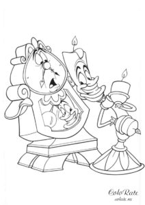 Люмьер и Когсворт - разукрашка для детей из мультфильма Красавица и чудовище