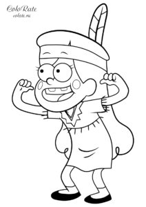 Мэйбл в костюме индейца - раскраска по мультфильму Гравити Фолз для детей