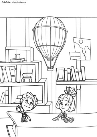 Нолик и Симка - раскраска из мультфильма Фиксики для детей