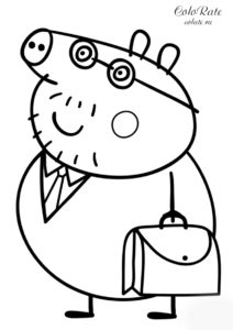 Раскраска папы Свина из мультфильма Свинка Пеппа распечатать