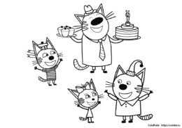 Три кота бесплатная раскраска для детей