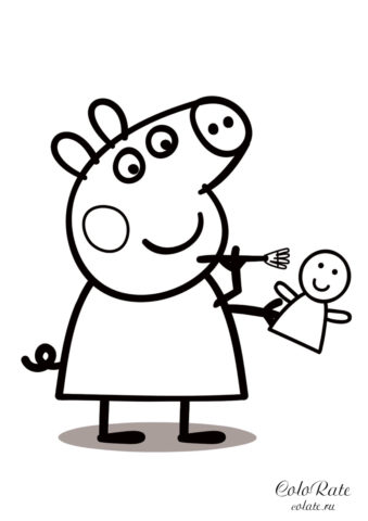 Пеппа чистит игрушку - разукрашка из мультфильма Свинка Пеппа распечатать на листах формата А4