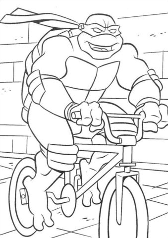 Черепашка-ниндзя на велосипеде - раскраска для мальчиков бесплатно