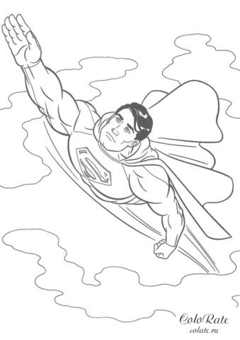 Супермен в полете - раскраска для печати на формате А4