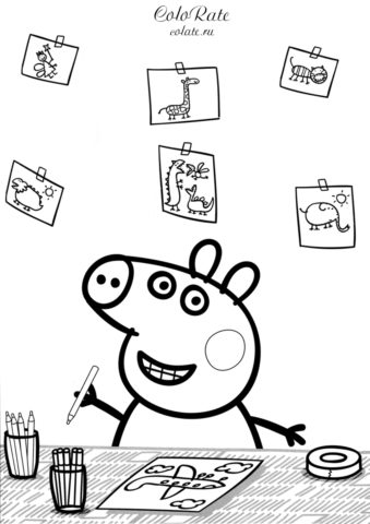 Поросенок Джордж рисует - раскраска из мультфильма Свинка Пеппа