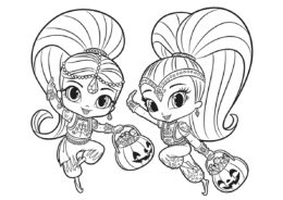 Раскраска для девочек - Празднование Хэллоуина из мультфильма Шиммер и Шайн