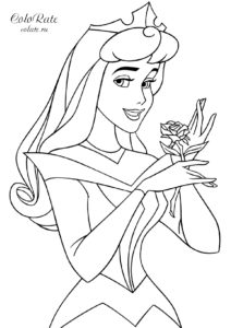 Принцесса с цветочком - скачать бесплатную раскраску