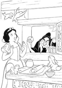 Мачеха с яблоком - разукрашка по мультфильму о Белоснежке