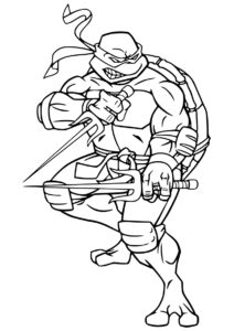 Рафаэль в боевой позе - раскраски по мультфильму Черепашки-ниндзя распечатать на А4