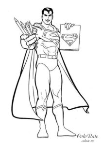 Раскраска для детей - Супермен с карандашами