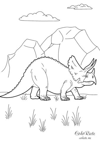 Реалистичный трицератопс - раскраска с динозавром распечатать на А4