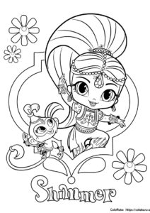 Шиммер и обезьянка Тала - разукрашка для детей распечатать