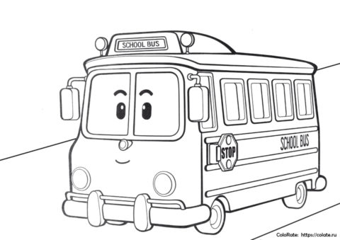 Школьный автобус Скулби - раскраска из мультика о Робокаре Поли и его друзьях