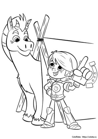Раскраска Сэр Гаррет и Клод из мультика Нелла - принцесса-рыцарь для детей
