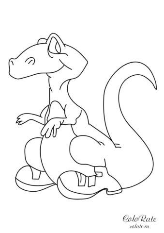 Раскраска для печати - Смешной мультяшный динозавр