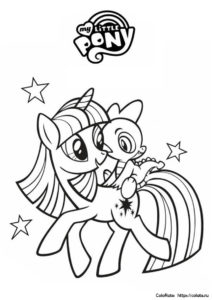 Бесплатная раскраска - Спайк и Искорка - Мой маленький пони: Дружба - это чудо