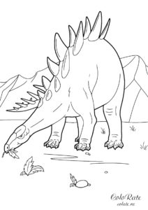Раскраска со стегозавром - огромным динозавром