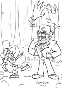 Раскраска Дядя Стэн и Диппер в лесу