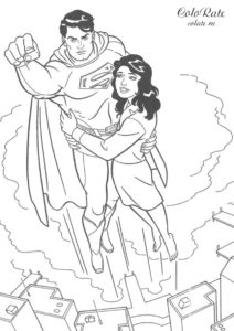 Раскраска для детей - Супермен спасает Лоис Лейн
