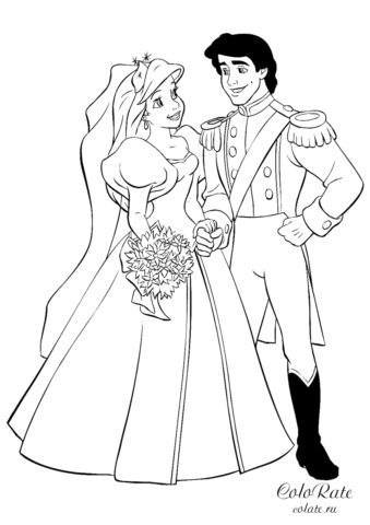 Раскраска Свадьба Ариэль и принца Ерика скачать и распечатать