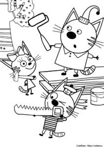 Раскраска Три кота на стройке скачать и распечатать бесплатно