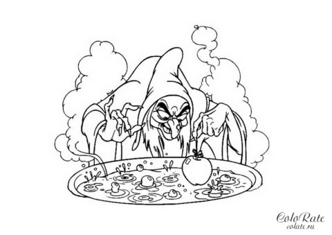 Злая мачеха и отравленное яблоко - раскраска из мультфильма про Белоснежку