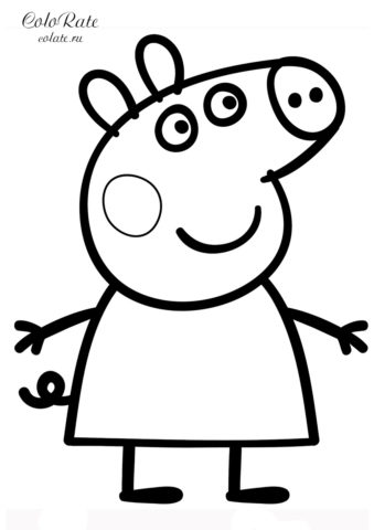 Веселая свинка Пеппа - бесплатная раскраска для детей распечатать
