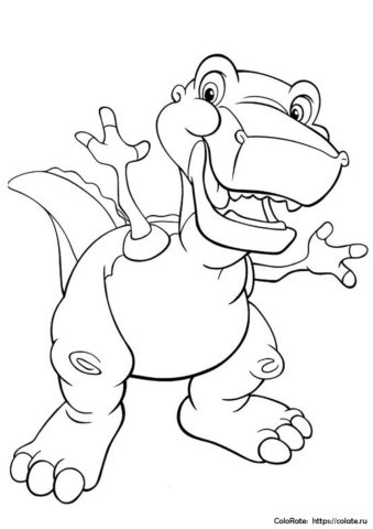 Бесплатная раскраска "Веселый динозаврик" распечатать на листах формата А4