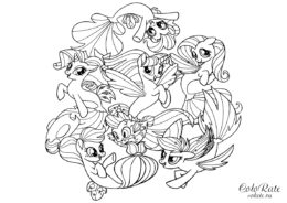Раскраска с персонажами Май литл пони распечатать для девочек