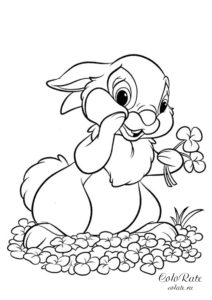 Зайчонок собирает цветы - раскраска