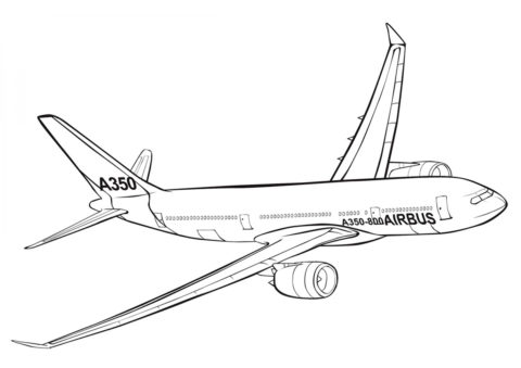 Разукрашка Airbus A350-800 распечатать на А4 - Самолеты