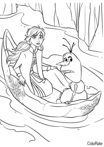 Анна и Олаф в лодке (Холодное сердце) бесплатная раскраска на печать