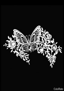 Бабочка и цветочный узор - Трафареты бабочек трафарет распечатать на А4