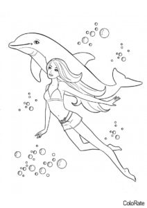 Барби с дельфинчиком (Дельфины) распечатать бесплатную раскраску