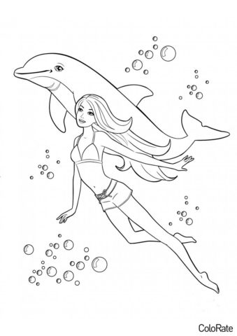 Барби с дельфинчиком (Дельфины) распечатать бесплатную раскраску