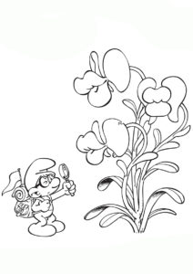 Благоразумник изучает цветок бесплатная раскраска - Смурфики