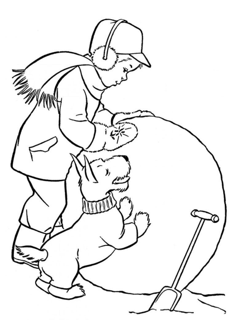 Раскраска Большой снежный ком распечатать - Зима