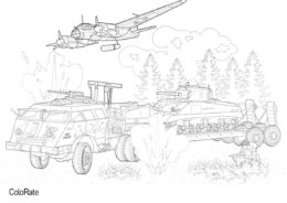 Бомбардировщик Junkers и танковый транспортёр Dragon Wagon (Военные) разукрашка для печати на А4